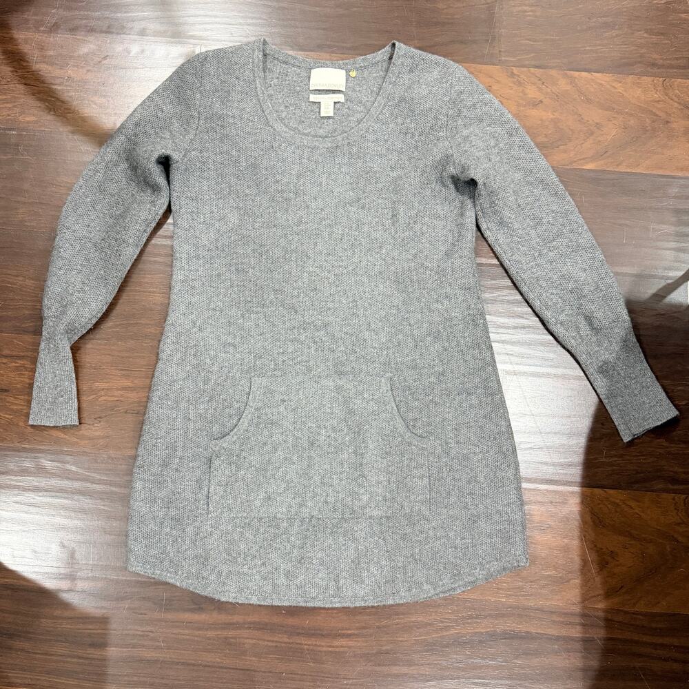Cynthia Rowley 100% Cashmere Scoop Sweater Mini Dress M Gray Kangaroo Pocket